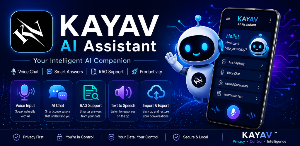 KAYAV AI Assistant Android app feature graphic